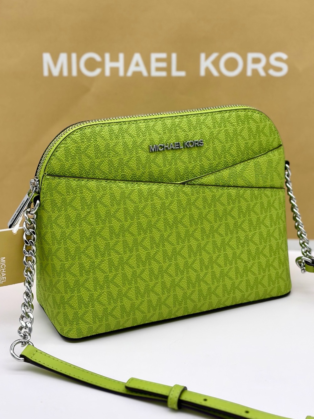 Michael Kors Jet Set Travel Medium Logo Dome Crossbody Bag Lime
